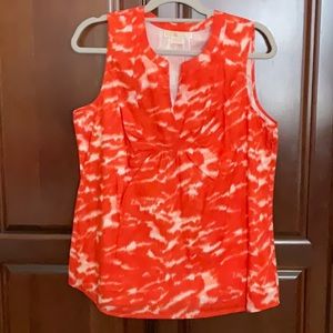 MICHAEL Michael Kors Split Neck Sleevless Tunic in Orange/White - Size 14